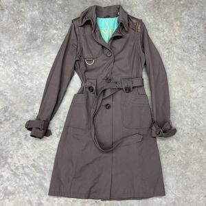 Mackage Princess Belted Gray Trench Coat Leather Accents Flannel Lined Petite S